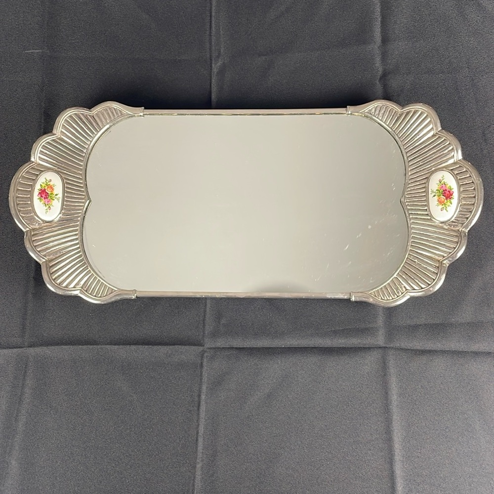 Royal Doulton Old Country Roses mirror perfume vanity silver tray porcelain